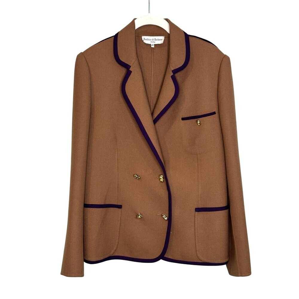 Beatrice Di Borbone Roma Blazer Womens 42 Brown Wool Gold Button Trim Jacket